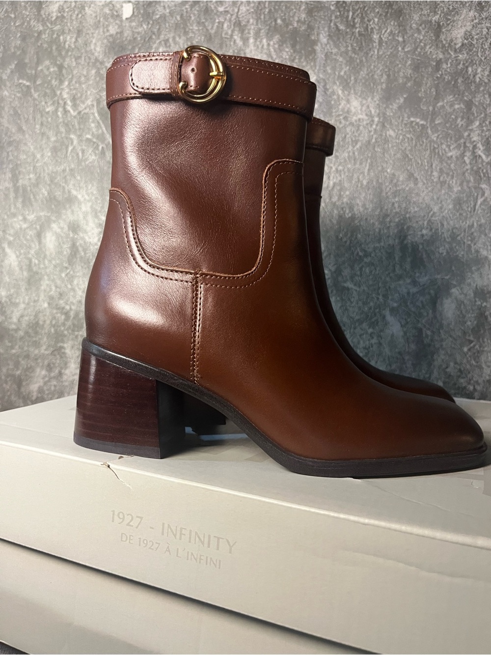 Naturalizer Women's Brown Leather Mid-Heel Ankle Boots with Buckle Detail